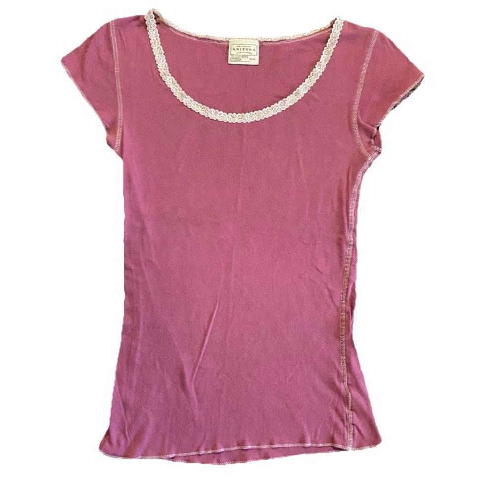 Arizona Jeans Co. Top Women’s Medium Y2K Scoop Neck Pink Lace Cotton Vintage